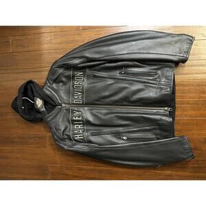 Harley-Davidson Genuine Leather Motorcycle Jacket with Hood